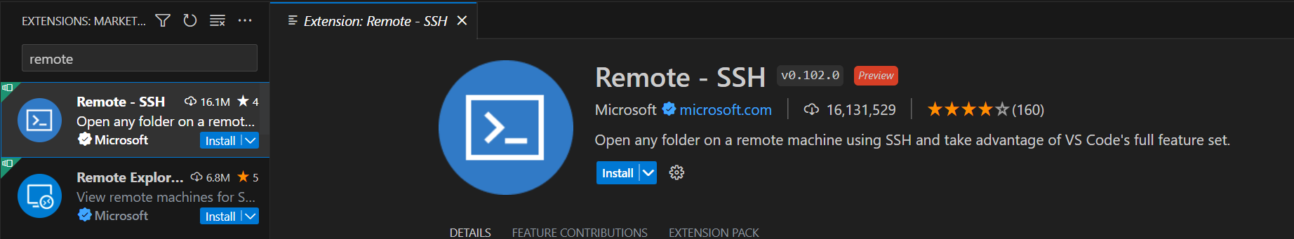 Remote - SSH Extension