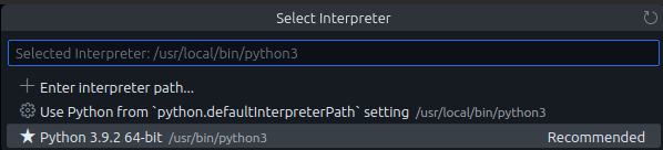 Python 3.9.2 selection