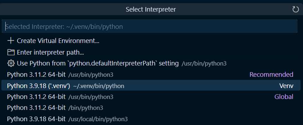 Python 3.9.2 selection